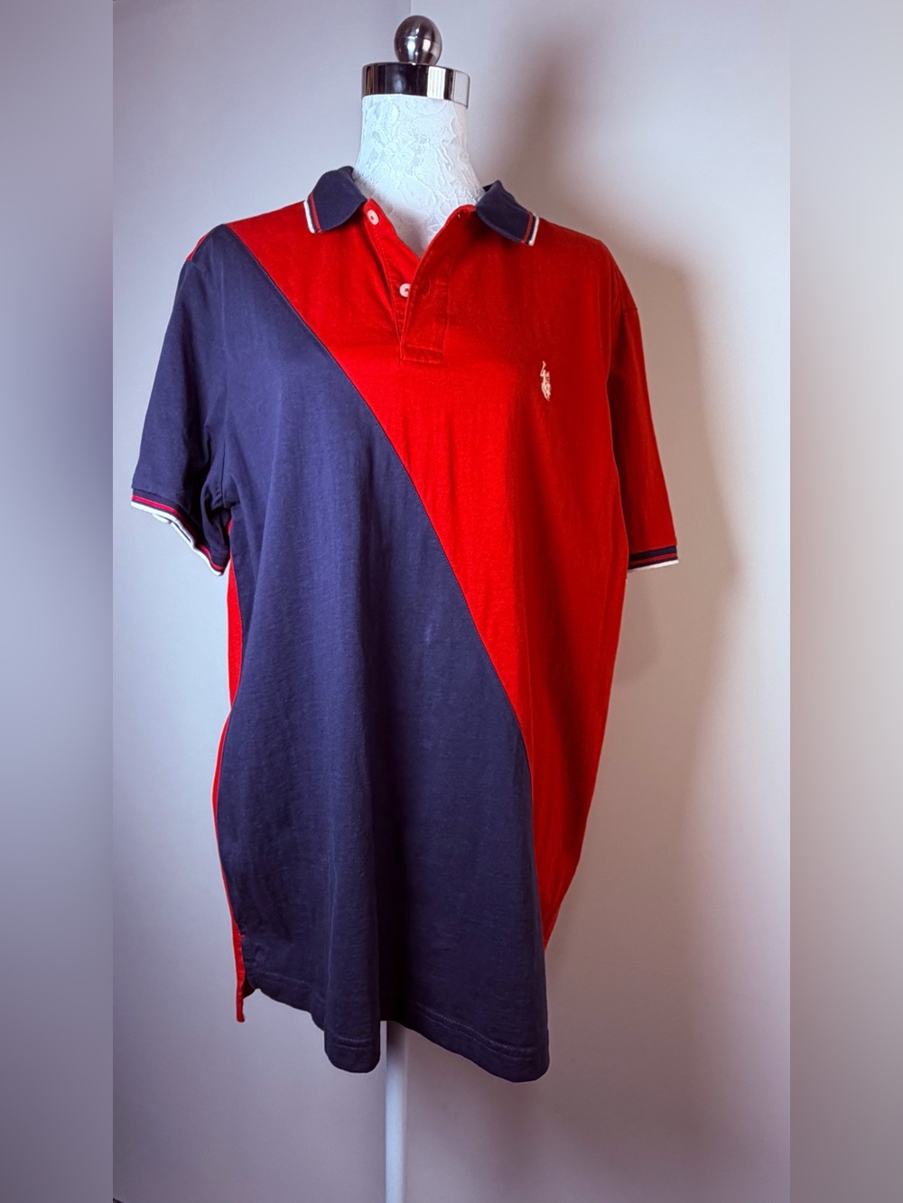 U.S. Polo Assn. Red & Navy Diagonal Colorblock Polo